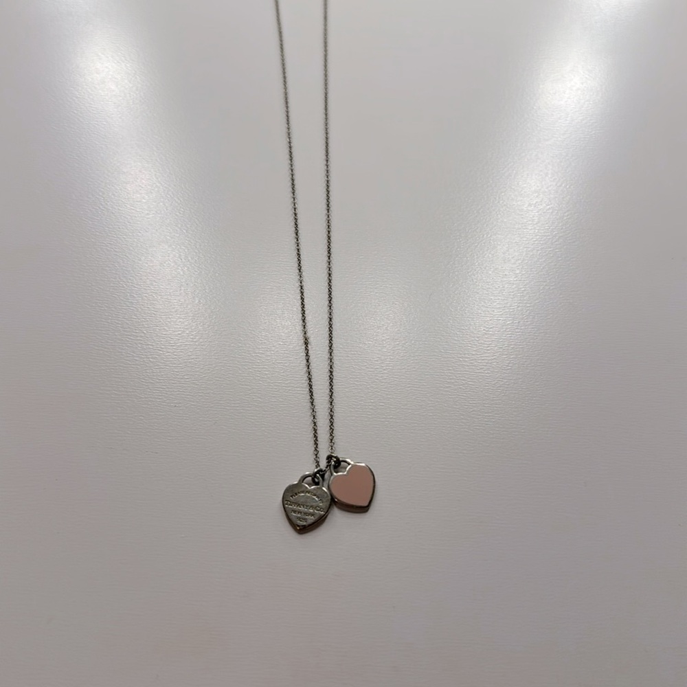 CUSTOM Tiffany&Co Pink Mini Double Heart Tag Necklace